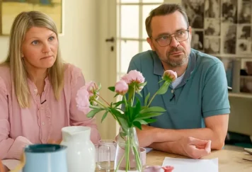 تيم غريغز وزوجته يجلسان على طاولة ويتحدثان عن رفض الجنسية بسبب مخالفة مرورية