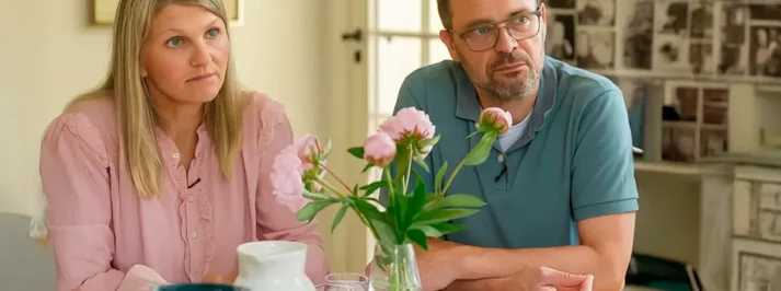 تيم غريغز وزوجته يجلسان على طاولة ويتحدثان عن رفض الجنسية بسبب مخالفة مرورية