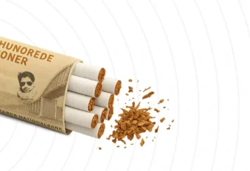 علبة سجائر دنماركية ملفوفة بورقة نقدية فئة 100 كرون مع شعار "السيجارة تحرق الجيب قبل الرئة