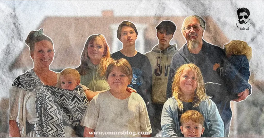 عائلة دنماركية 9 أطفال: ليندا وجلِن مع أبنائهما الثمانية والرضيع — صورة عائلية لخبر المولود التاسع في الدنمارك